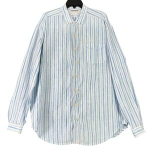Tommy Bahama Relax Linen Button Shirt Mens XLT Blue White Stripe Island Beach